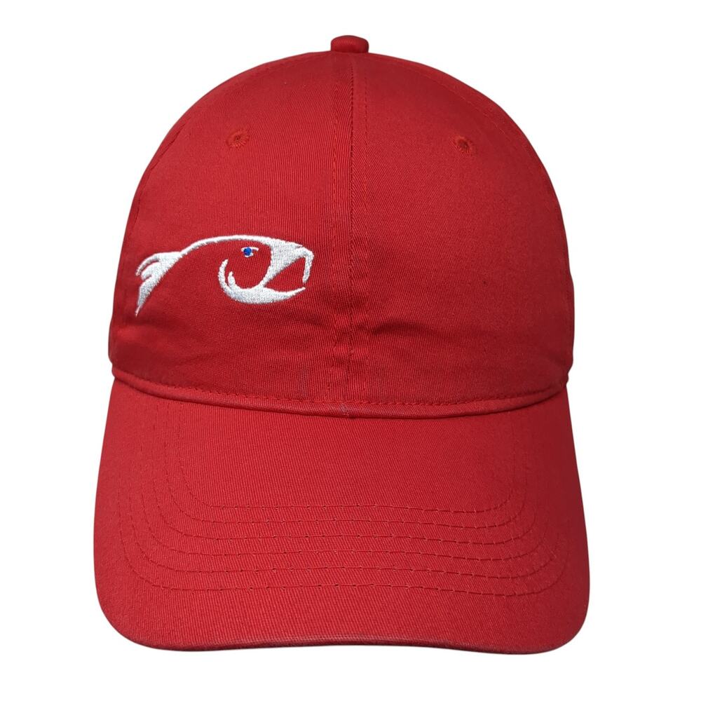 Rising Fish Fitted Baseball Cap Red One Size Embroidered Vented Holes 6 Panel